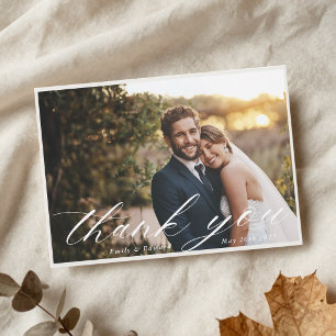 Tarjeta De Agradecimiento Boda con dos fotos de caligrafía caprichosa