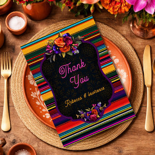 Tarjeta De Agradecimiento Boda con flores mexicanas elegantes