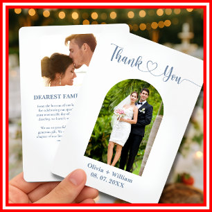 Tarjeta De Agradecimiento Boda con Foto Azul Polvo
