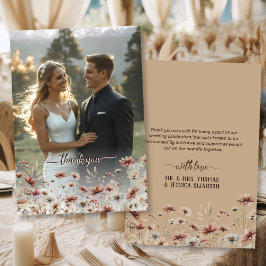 Tarjeta De Agradecimiento Boda con Foto Completa de Flores Silvestres Rústic