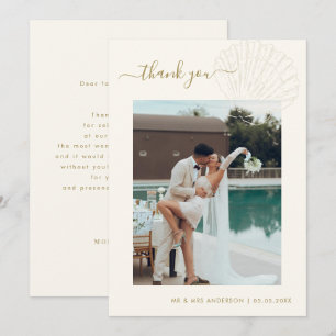 Tarjeta De Agradecimiento Boda con foto de conchas de mar dibujadas a mano e