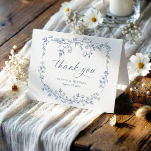 Tarjeta De Agradecimiento Boda con Foto de Toile Francés Antiguo en Azul Pol
