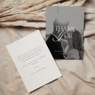 Tarjeta De Agradecimiento Boda con foto en blanco y negro con letra clásica