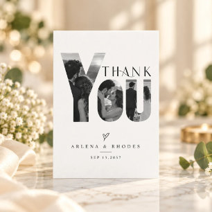 Tarjeta De Agradecimiento Boda con foto en blanco y negro con tipografía mod