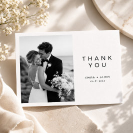 Tarjeta De Agradecimiento Boda con Foto en Ultra Minimalista Blanco y Negro