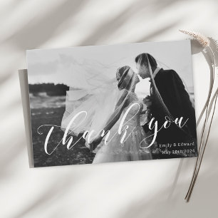Tarjeta De Agradecimiento Boda con Foto Moderna en Blanco y Negro