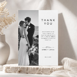 Tarjeta De Agradecimiento Boda con foto vertical minimalista moderna