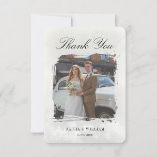 Tarjeta De Agradecimiento Boda con Foto Vintage Elegante 
