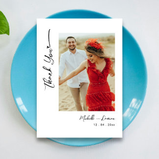 Tarjeta De Agradecimiento Boda con foto y guión simple en negro