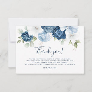 Tarjeta De Agradecimiento Boda con guión a mano floral azul polvoriento