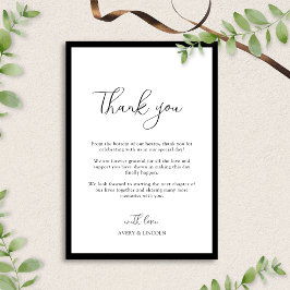 Tarjeta De Agradecimiento Boda con guión de borde blanco y negro elegante si