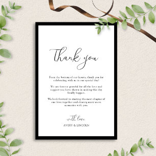 Tarjeta De Agradecimiento Boda con guión de borde blanco y negro elegante si