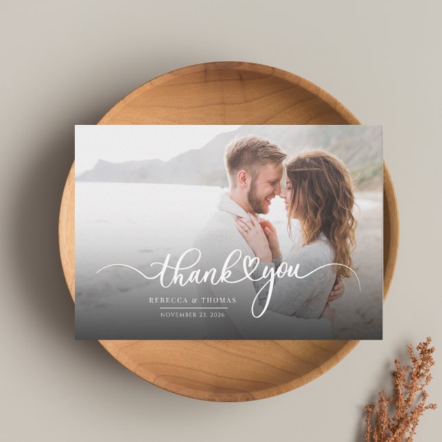 Tarjeta De Agradecimiento Boda con guión de foto moderna (Modern Script Wedding Photo Thank You Card)