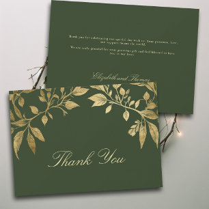 Tarjeta De Agradecimiento Boda con guión elegante de follaje forestal