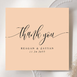 Tarjeta De Agradecimiento Boda con guión minimalista de melocotón suave