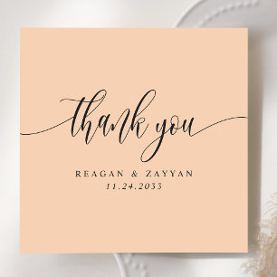 Tarjeta De Agradecimiento Boda con guión minimalista de melocotón suave