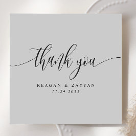 Tarjeta De Agradecimiento Boda con guión minimalista gris suave