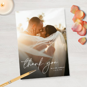 Tarjeta De Agradecimiento Boda con guión simple elegante moderno 2 fotos