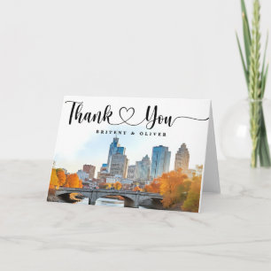 Tarjeta De Agradecimiento Boda con horizonte de Nashville Tennessee en acuar