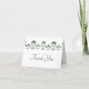 Tarjeta De Agradecimiento Boda con Impresión Botánica en Verde y Blanco