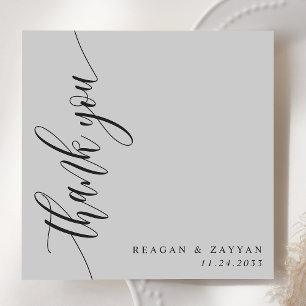 Tarjeta De Agradecimiento Boda con Letra Caligráfica Suave Gris