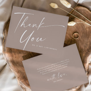 Tarjeta De Agradecimiento Boda con letra cursiva elegante moderna 