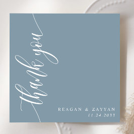 Tarjeta De Agradecimiento Boda con letra de caligrafía azul polvoriento