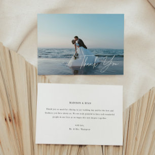 Tarjeta De Agradecimiento Boda con letra de guión de foto completa moderna
