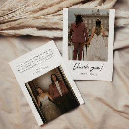 Tarjeta De Agradecimiento Boda con letra elegante moderna 2-fotos