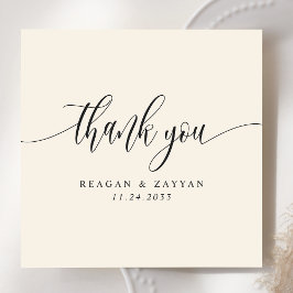 Tarjeta De Agradecimiento Boda con letra script minimalista crema de marfil