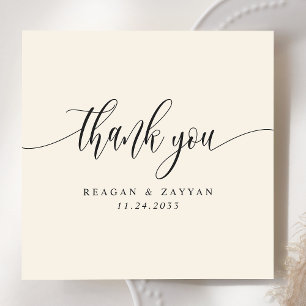 Tarjeta De Agradecimiento Boda con letra script minimalista crema de marfil
