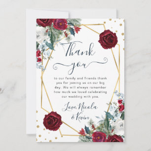 Tarjeta De Agradecimiento Boda con marco de flores rojas y blancas