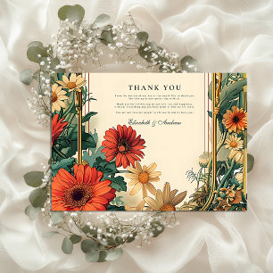 Tarjeta De Agradecimiento Boda con marco de margarita Art Nouveau