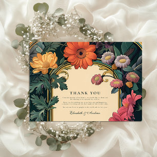 Tarjeta De Agradecimiento Boda con marco de oro Art Nouveau