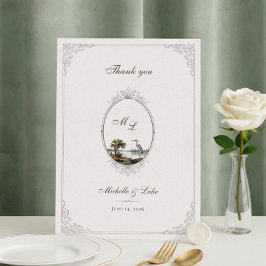 Tarjeta De Agradecimiento Boda con marco ovalado de paisaje francés vintage
