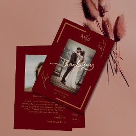 Tarjeta De Agradecimiento *Boda con Monograma de Folleto Dorado Burgundy Mod