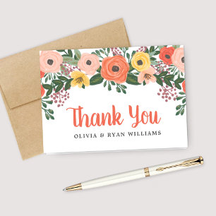 Tarjeta De Agradecimiento Boda con Monograma Floral Pintado