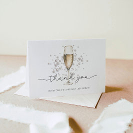 Tarjeta De Agradecimiento Boda con Perlas y Prosecco en Acuarela