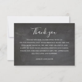Tarjeta De Agradecimiento Boda con pizarra. Letra moderna de pizarra