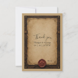 Tarjeta De Agradecimiento Boda con Sello de Cera de Cuero Rústico Medieval