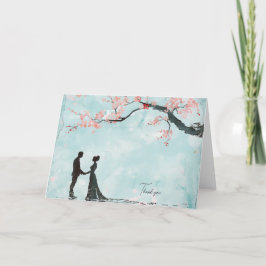 Tarjeta De Agradecimiento Boda con tema azul de novia y novio