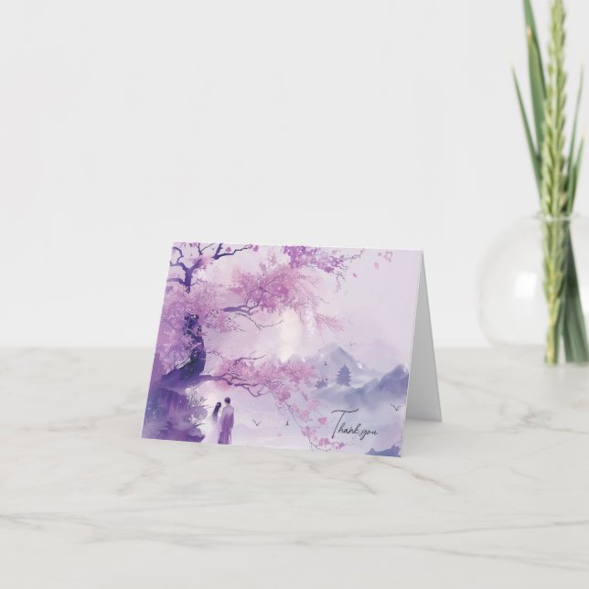 Tarjeta De Agradecimiento Boda con tema de lavanda de novia y novio (Anverso)