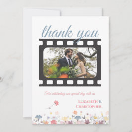 Tarjeta De Agradecimiento Boda con tema de película floral acuarela
