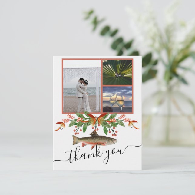 Tarjeta De Agradecimiento Boda con tema de pesca con mosca  3 collage de fot (Anverso de pie)
