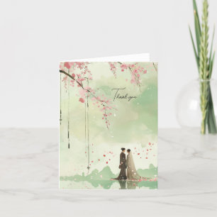 Tarjeta De Agradecimiento Boda con tema verde de novios y novias