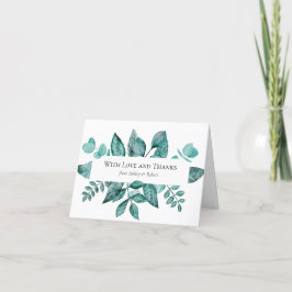 Tarjeta de agradecimiento boda con vegetación Verd