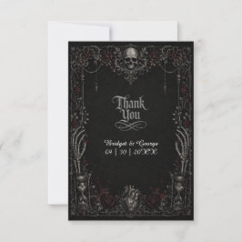 Tarjeta De Agradecimiento Boda Corazón Calavera Rosa Negra Gótica