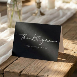 Tarjeta De Agradecimiento Boda Corazón Manuscrito Moderno Blanco y Negro