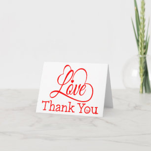 Tarjeta De Agradecimiento Boda Corazones de Amor Rojo y Blanco Gracias