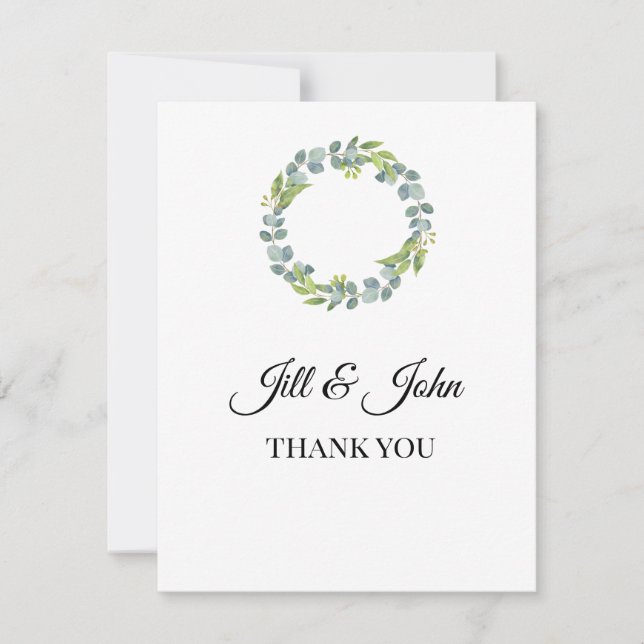 Tarjeta de agradecimiento Boda Corona de Eucalipto (Anverso)